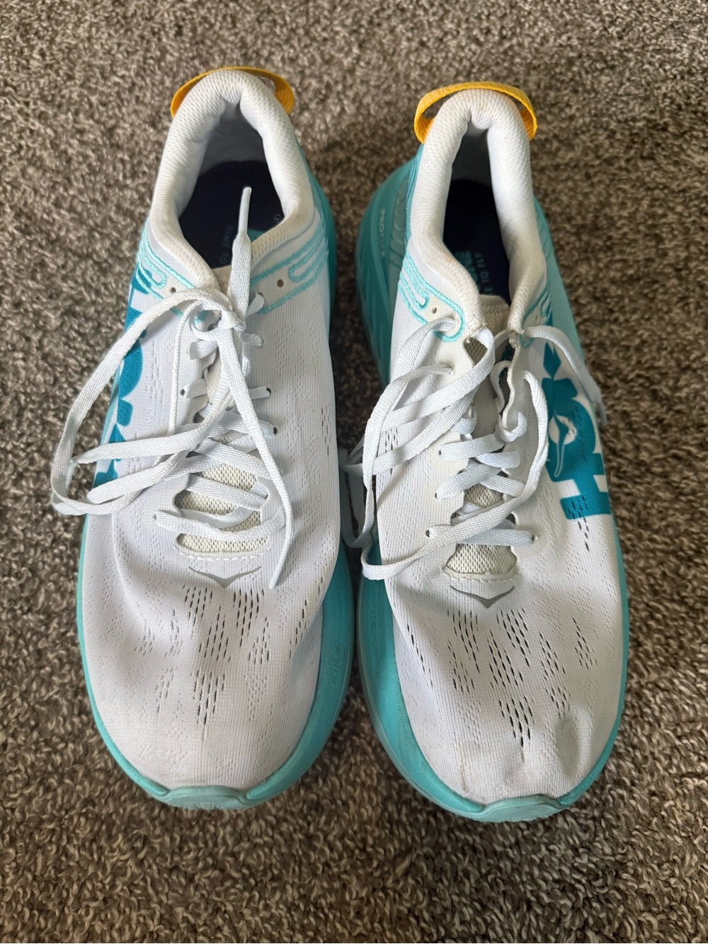 Hoka One One White and Teal Women's Athletic Running Shoes